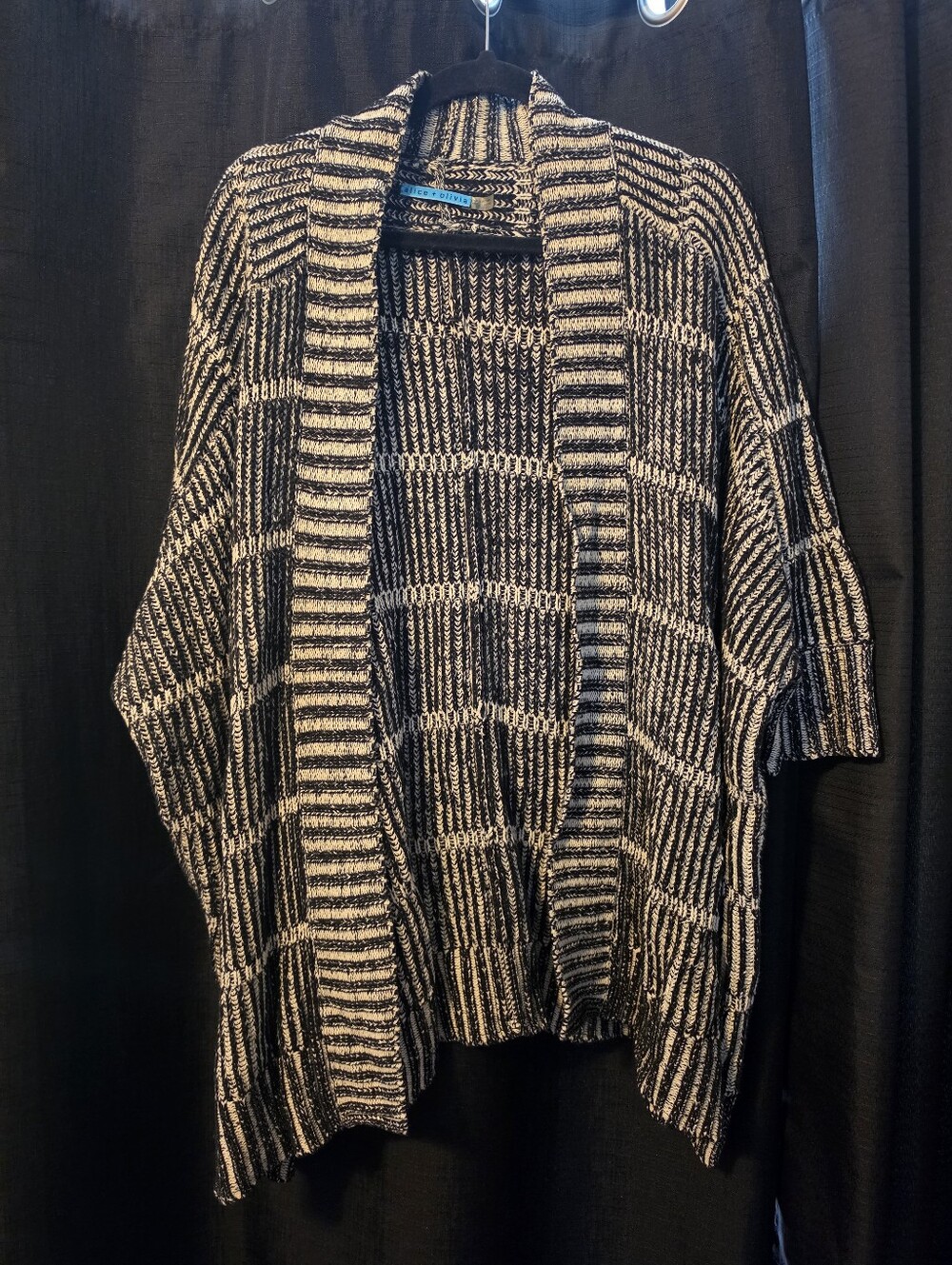 Alice + Olivia Nera Rib Knit Open-Front Cardigan L